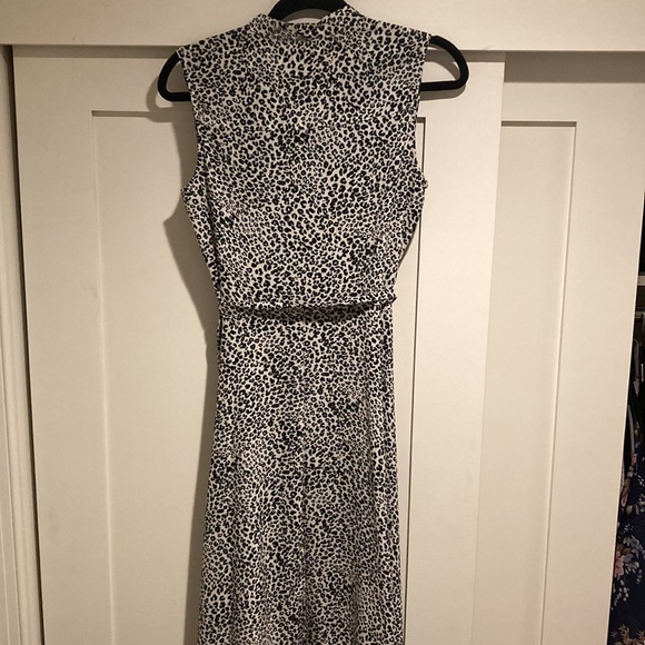 Nannette Nannette Lepore Black and Off-White Leopard Belted A-Line Dress Size 2 - Picture 7 of 8